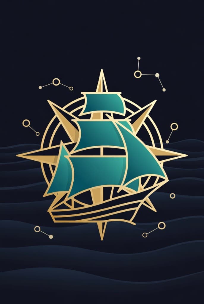 Chart Room AI nautical ship and constellation brand artwork